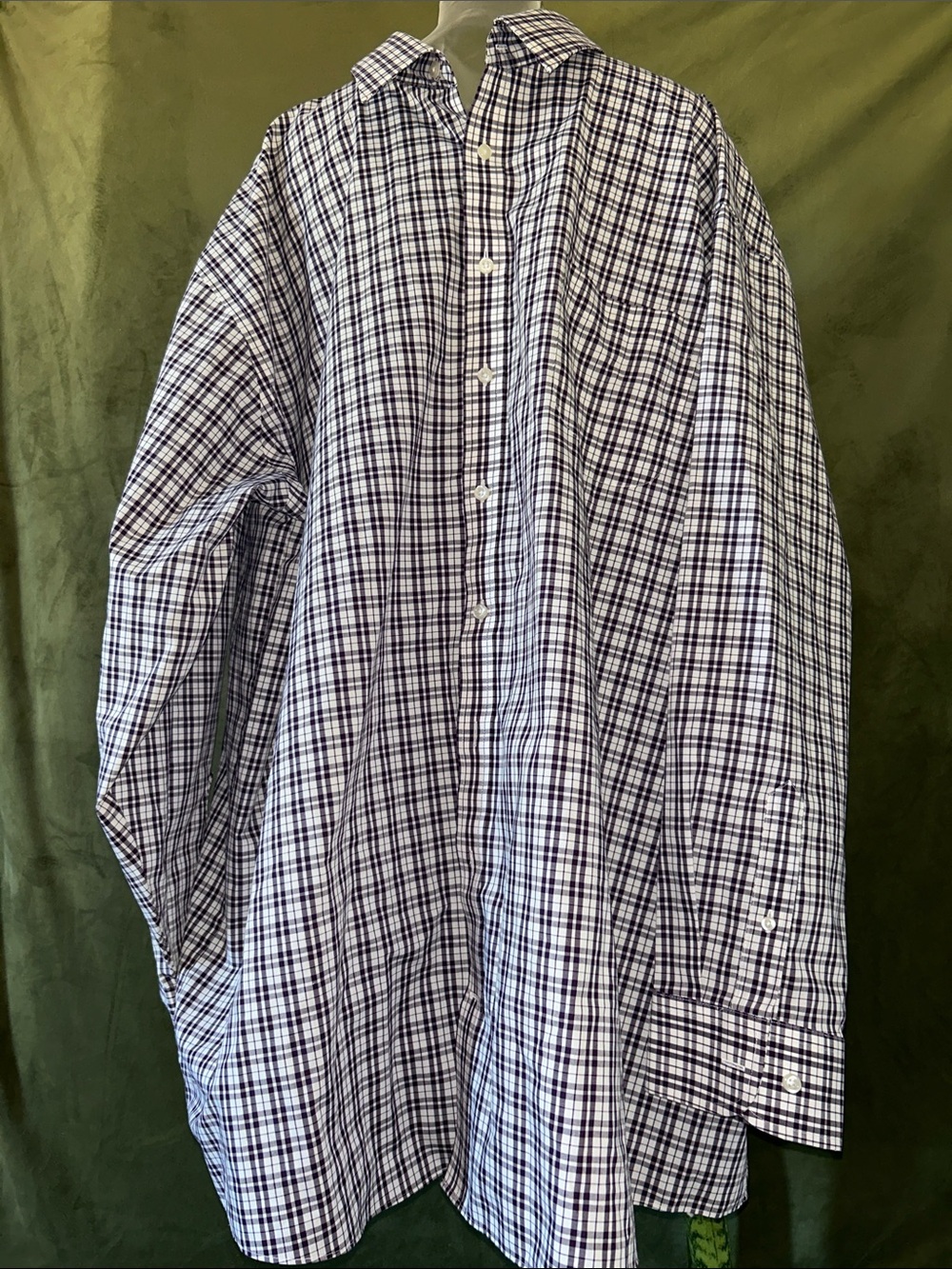Classic Men's White & Black Check Button-Down Shirt Big & Tall